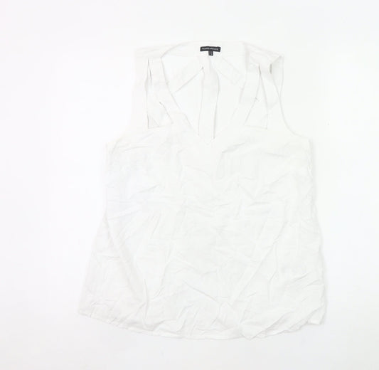 Warehouse Women’s White Sleeveless V-Neck Blouse UK 14