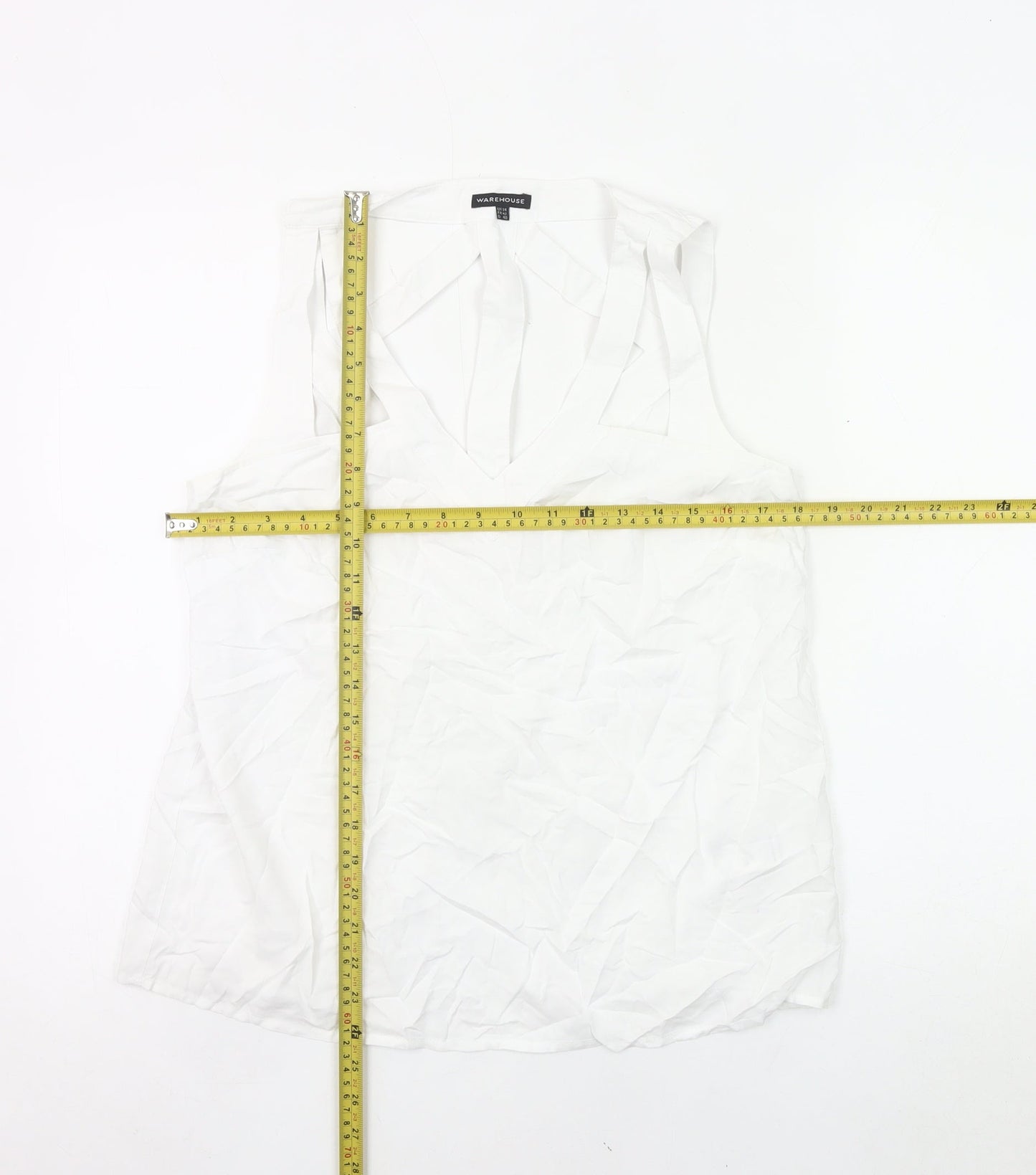 Warehouse Women’s White Sleeveless V-Neck Blouse UK 14