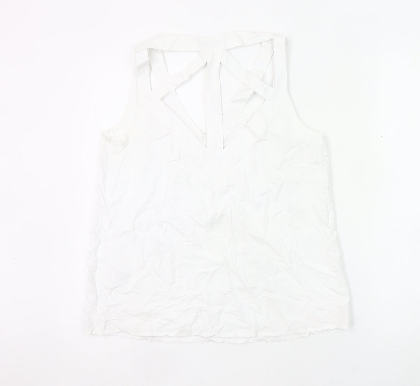 Warehouse Women’s White Sleeveless V-Neck Blouse UK 14