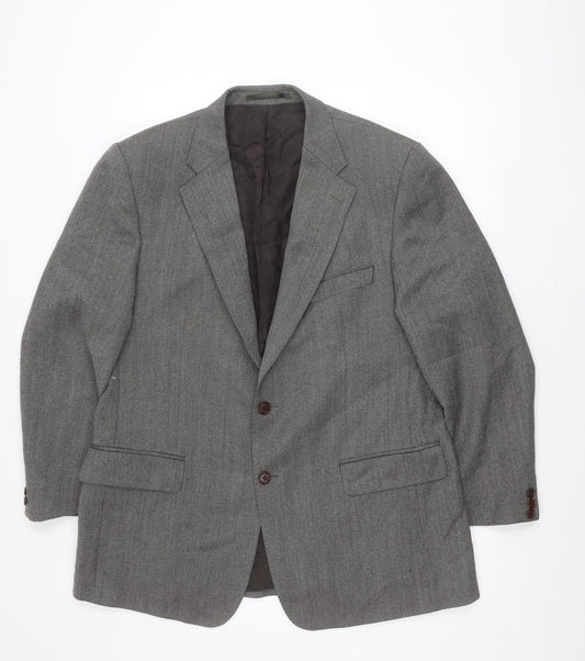 Magee Men's Grey Wool Herringbone Blazer Jacket 44R Classic Fit