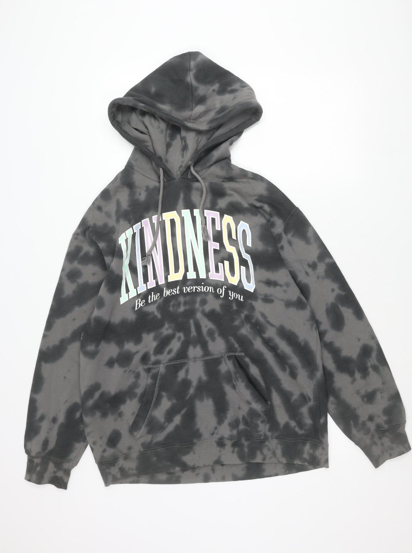 Hollister Unisex Grey Tie Dye Pullover Hoodie S Kindness Graphic
