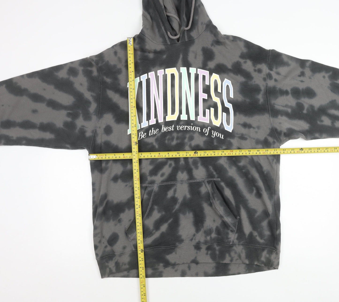 Hollister Unisex Grey Tie Dye Pullover Hoodie S Kindness Graphic