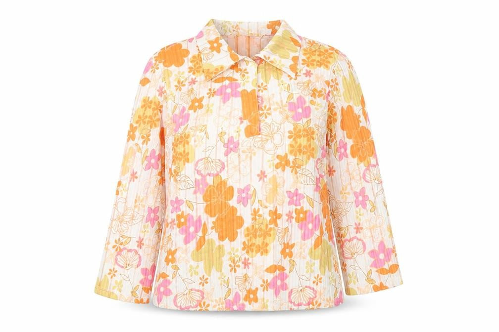 Shouwei Womens Multicoloured Floral Collared Blouse M Long Sleeve Cotton Blend