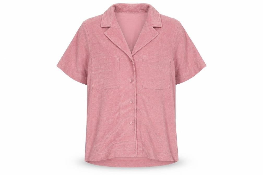 Never Fully Dressed Women’s Pink Button-Up Shirt Size S Short Sleeve
