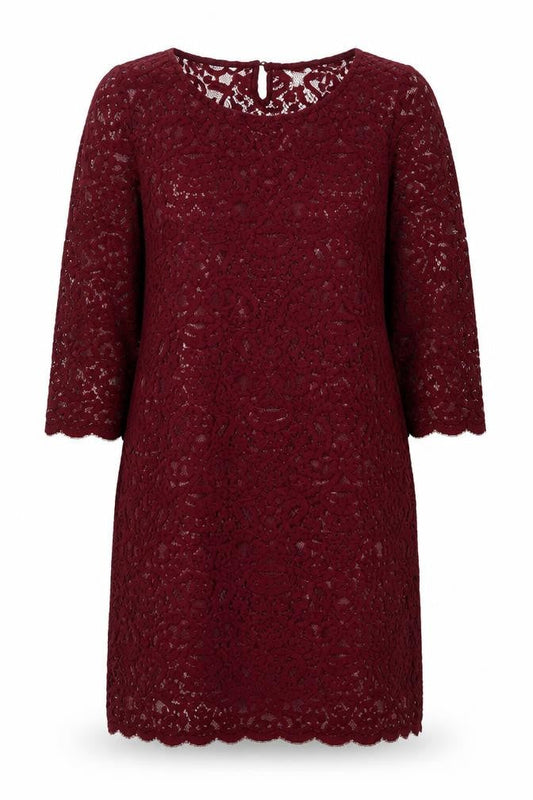 Monsoon Women’s Red Lace Shift Dress UK 8 Knee Length 3/4 Sleeve