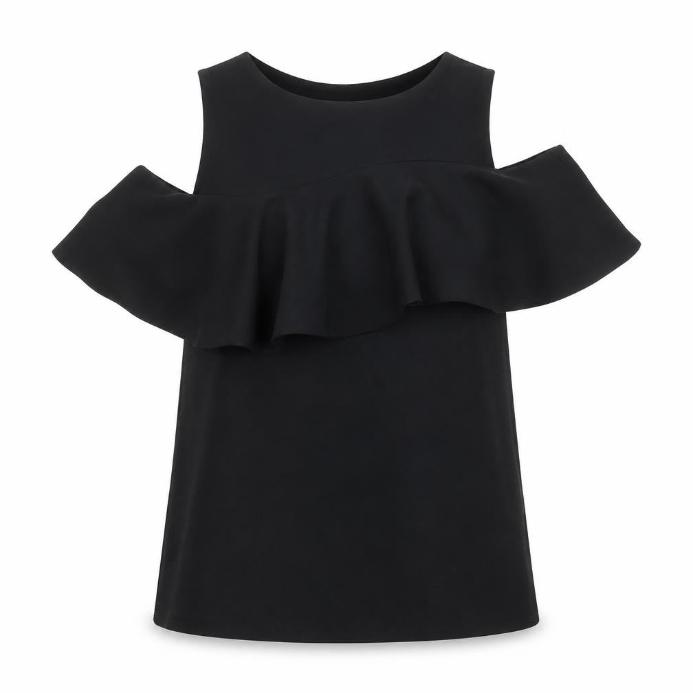 Warehouse Women Black Size 10 Cold Shoulder Ruffle Blouse