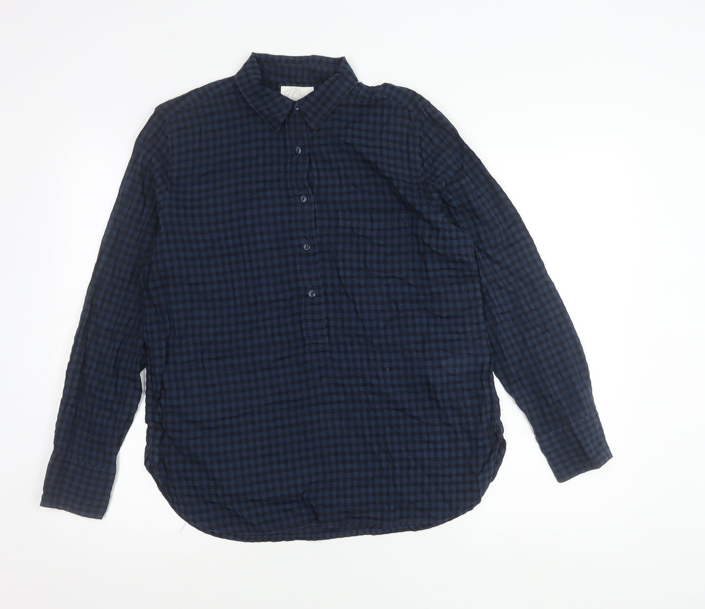 J.Crew Women’s Blue Check Button-Up Shirt Size M Long Sleeve Cotton Blend