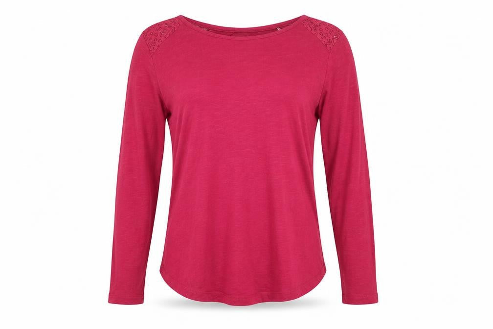 FatFace Womens Pink Long Sleeve Lace Shoulder T-Shirt Size 12