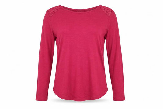 FatFace Womens Pink Long Sleeve Lace Shoulder T-Shirt Size 12