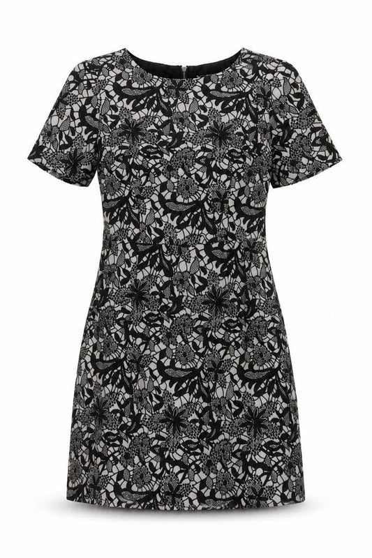 Oasis Women’s Black Floral Lace Shift Dress Size 10 Short Sleeve