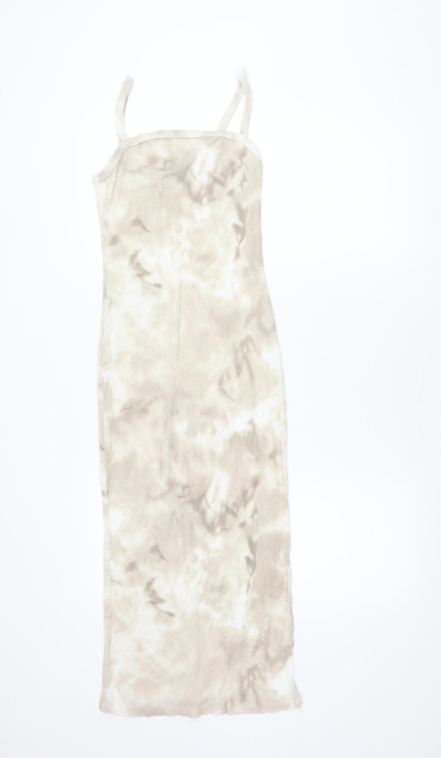 Zara Women Beige Tie Dye Slip Dress Size S Scoop Neck Midi