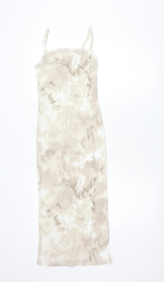 Zara Women Beige Tie Dye Slip Dress Size S Scoop Neck Midi