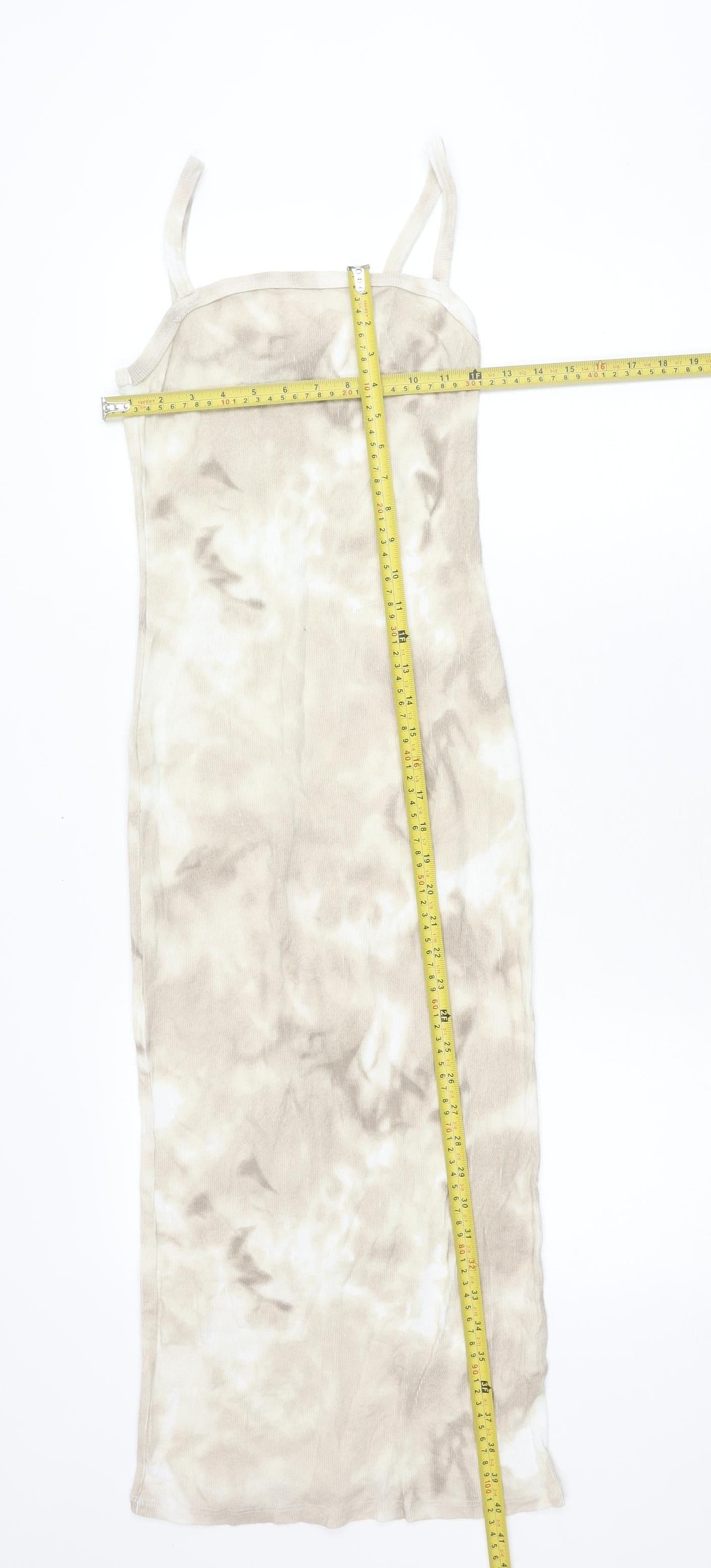 Zara Women Beige Tie Dye Slip Dress Size S Scoop Neck Midi