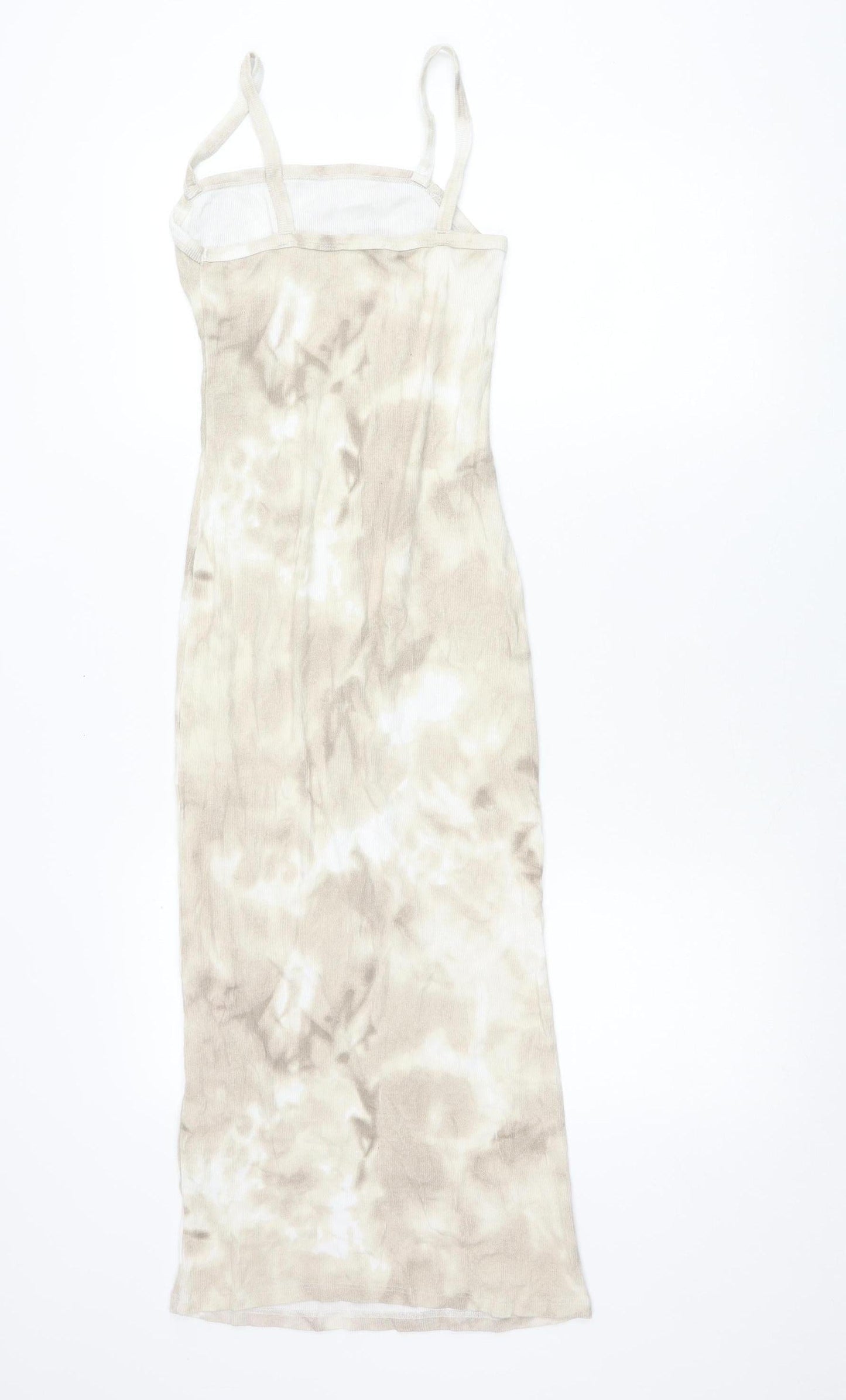 Zara Women Beige Tie Dye Slip Dress Size S Scoop Neck Midi