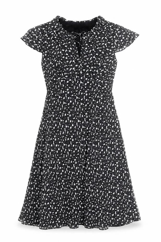 Linea Women’s Black Animal Print Silk A-Line Dress Size 12