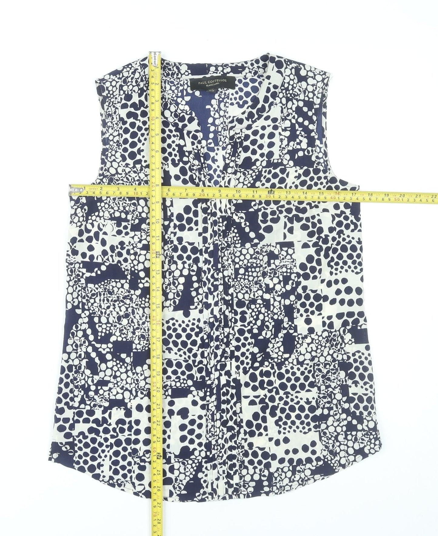 Paul Costelloe Women’s Blue Geometric Sleeveless Blouse UK 10