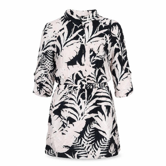 Topshop Women’s Black White Tropical Print Shirt Dress Size 8