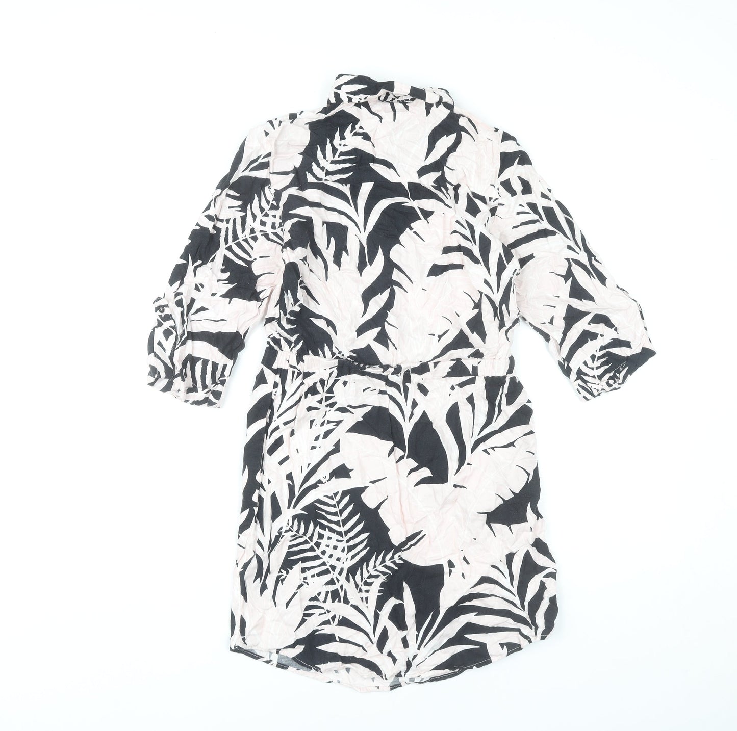 Topshop Women’s Black White Tropical Print Shirt Dress Size 8
