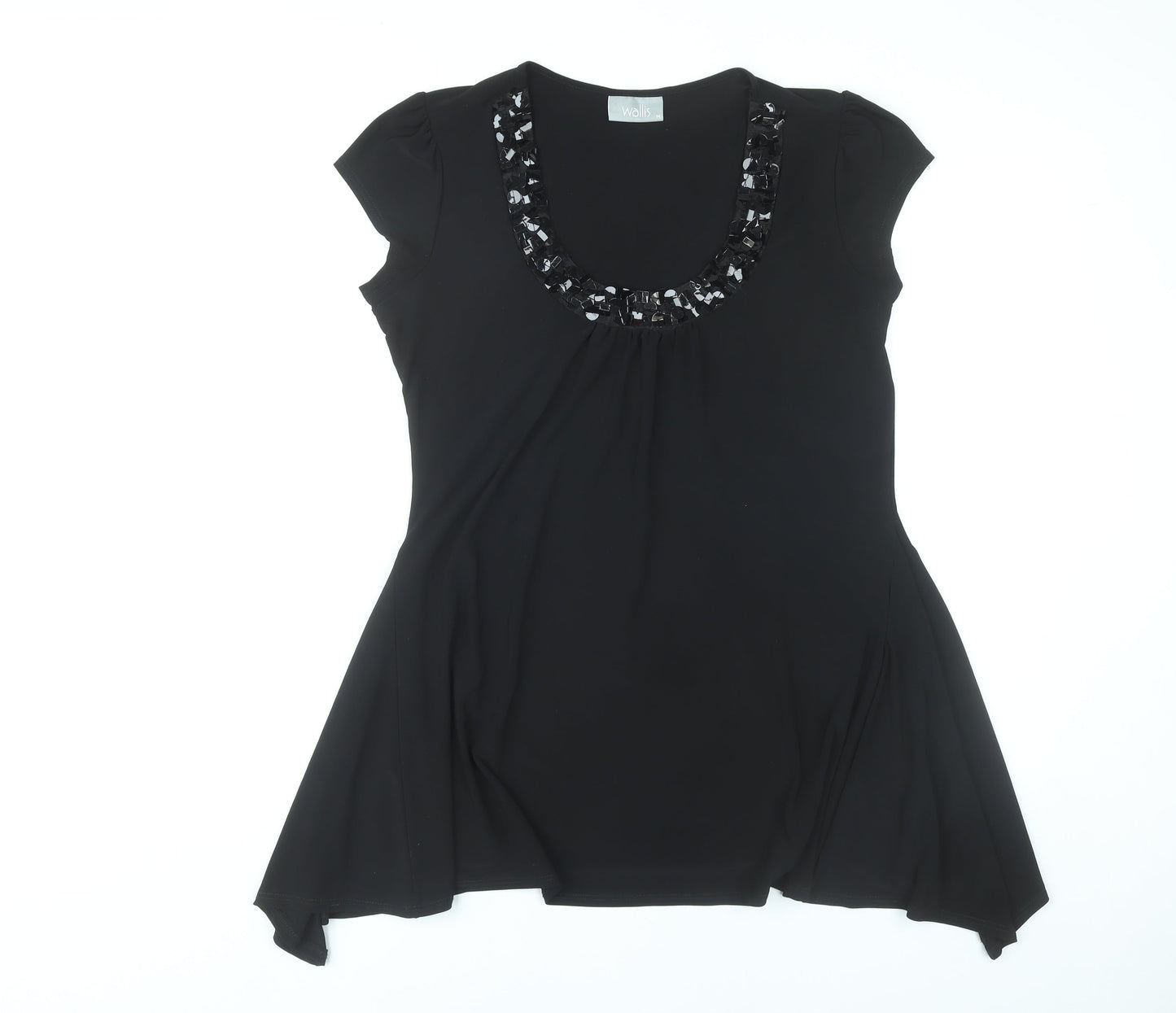 Wallis Women Black M Trapeze Swing Dress Beaded Scoop Neck Party
