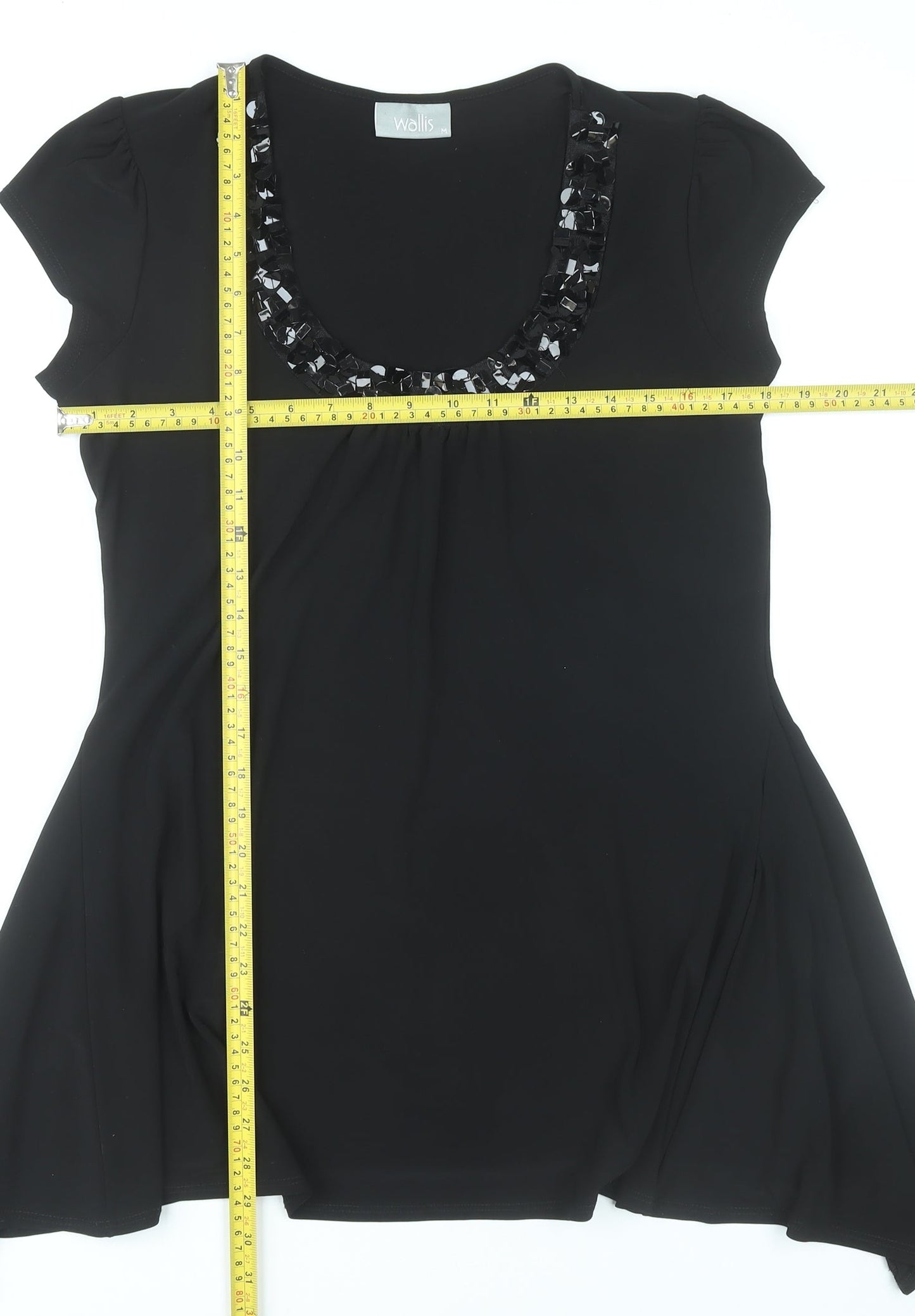 Wallis Women Black M Trapeze Swing Dress Beaded Scoop Neck Party