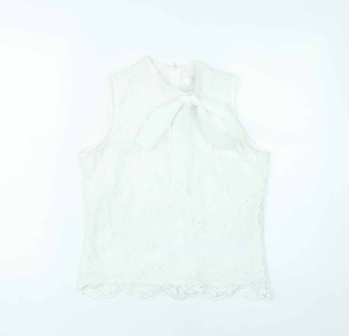 Flamant Rose Women White Lace Sleeveless Blouse Size S
