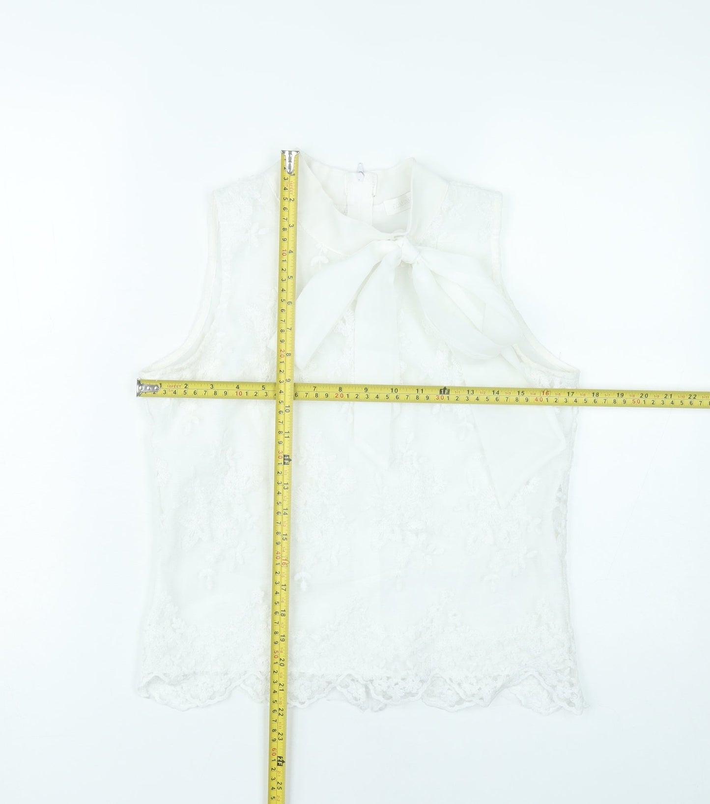 Flamant Rose Women White Lace Sleeveless Blouse Size S