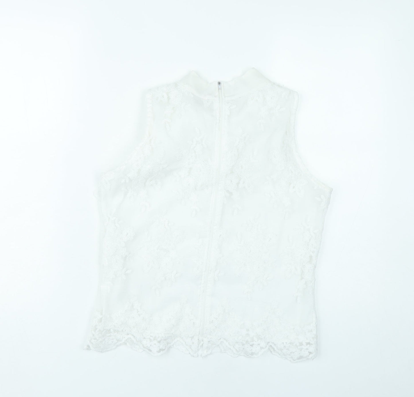 Flamant Rose Women White Lace Sleeveless Blouse Size S