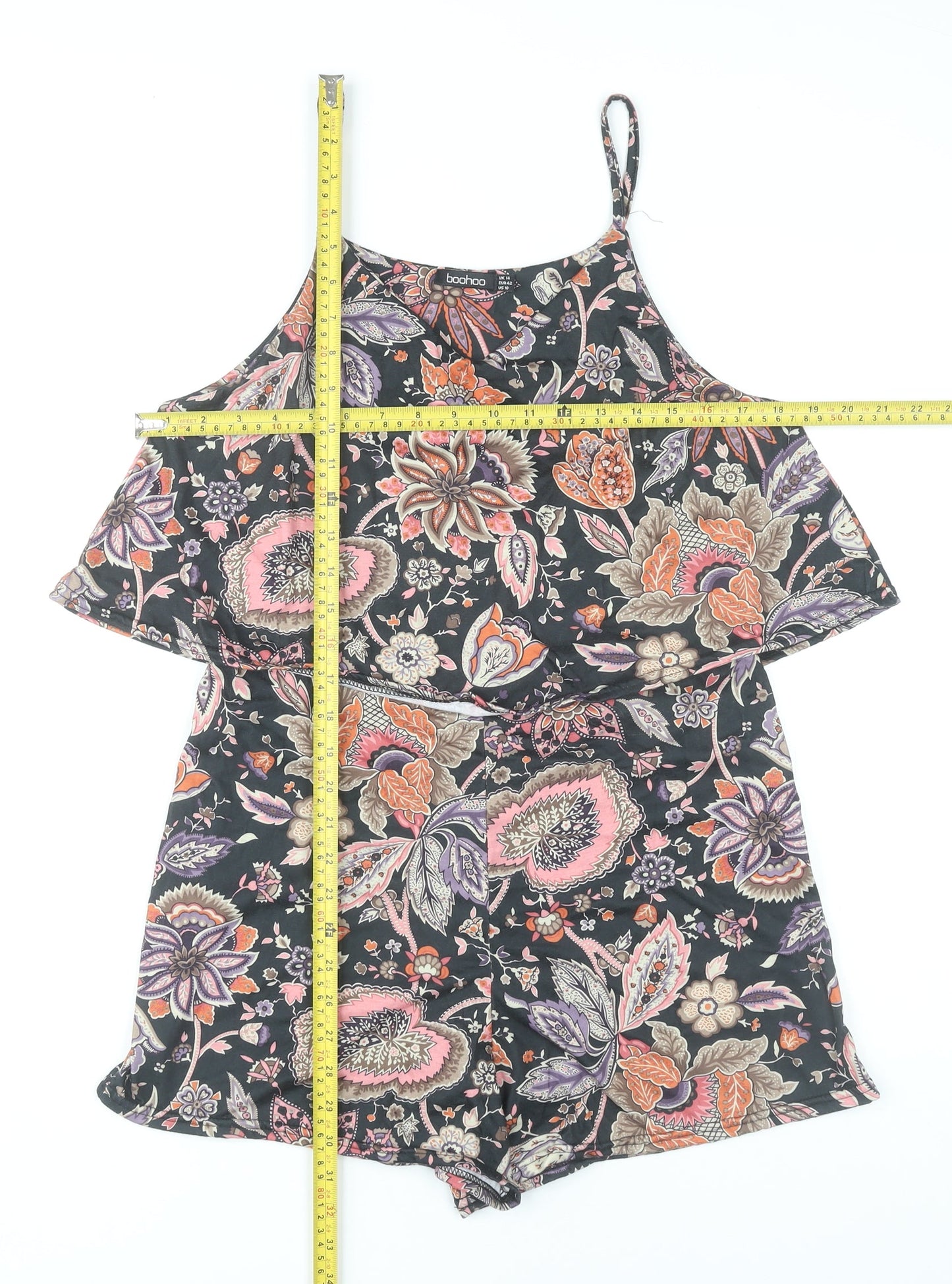 Boohoo Womens Multicoloured Floral Playsuit Size 14 Summer Casual