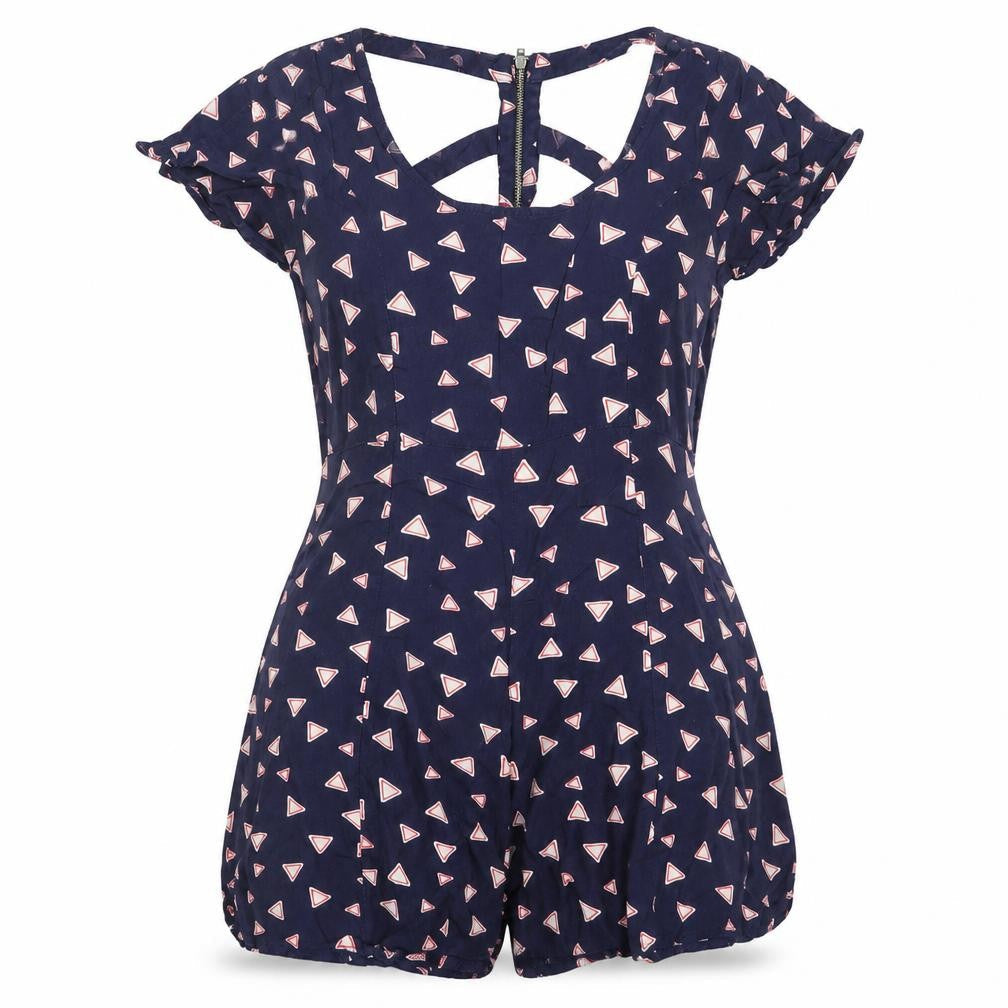 River Island Womens Blue Geometric Playsuit UK 10 Viscose Summer