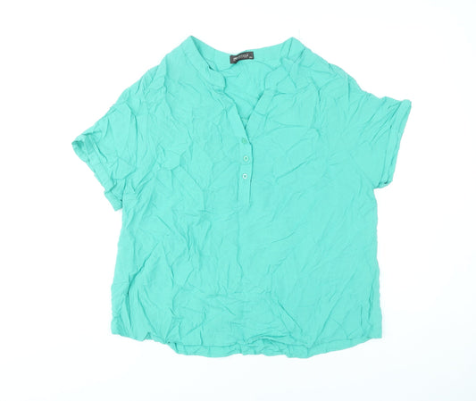 Menglu Fashion Women’s Green 2XL Blouse V-Neck Short Sleeve Lightweight