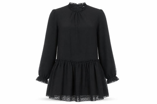 Etam Womens Black Shift Dress UK 8 Short Ruffle Long Sleeve