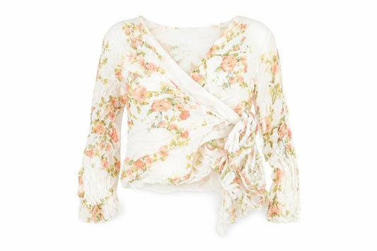 Zara Woman Floral Wrap Blouse Women Multicoloured Size S Long Sleeve