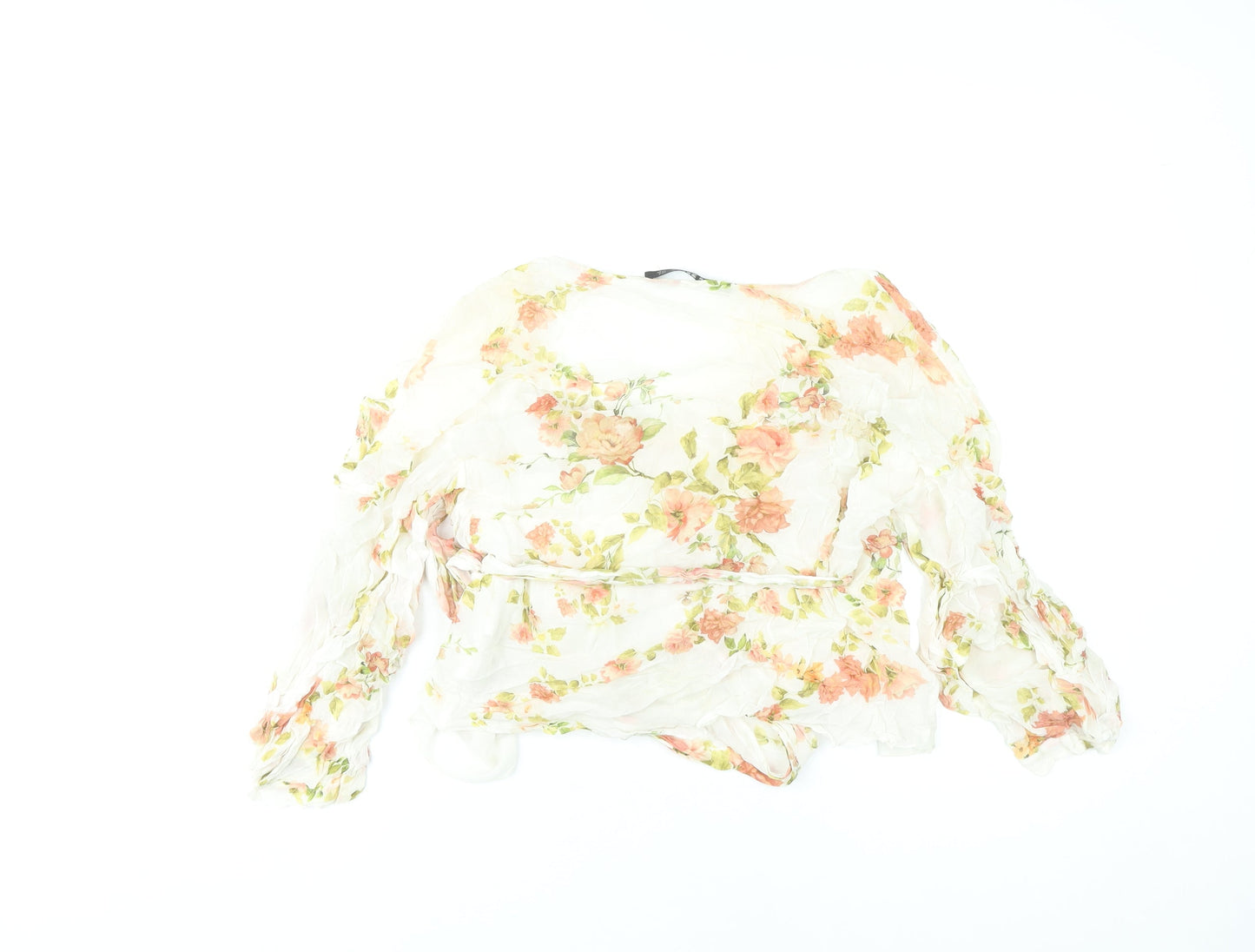 Zara Woman Floral Wrap Blouse Women Multicoloured Size S Long Sleeve