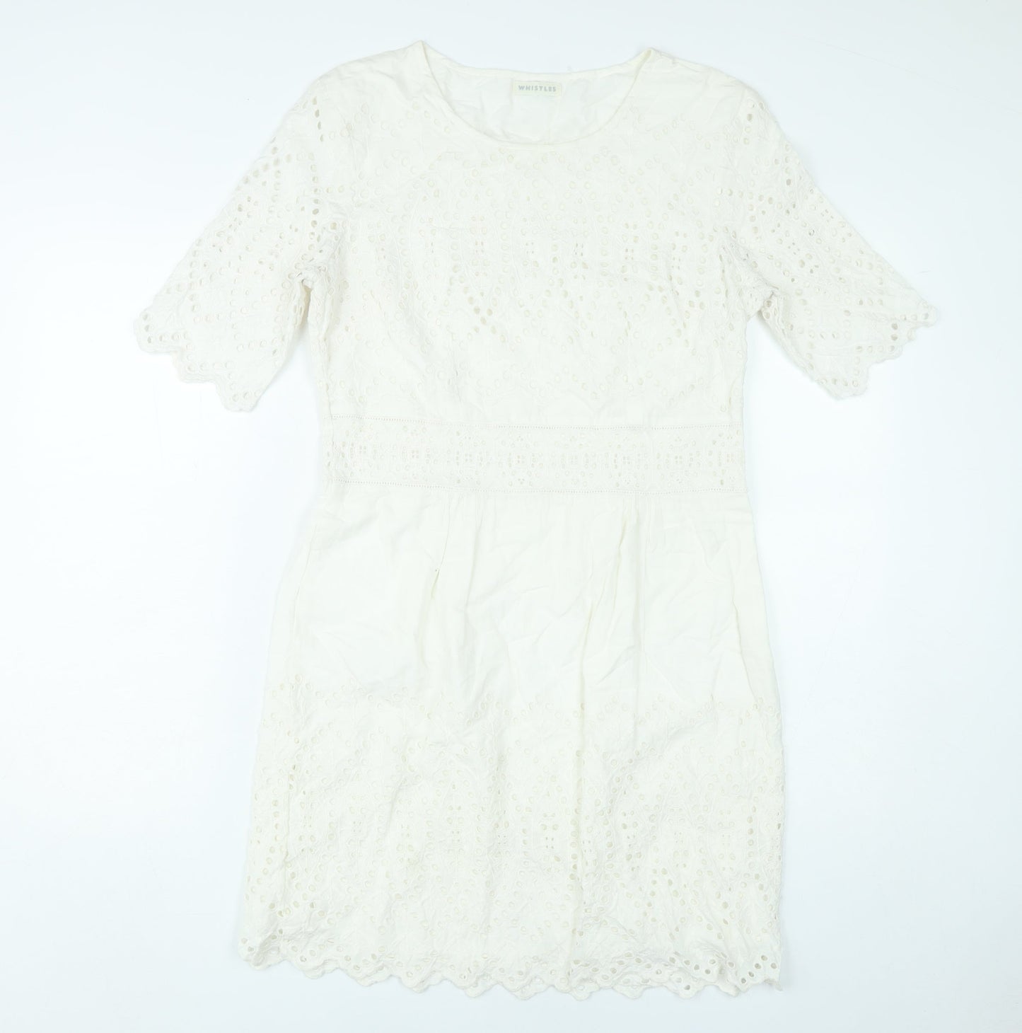 Whistles Women’s Ivory Cotton Shift Dress Size 8 Knee Length