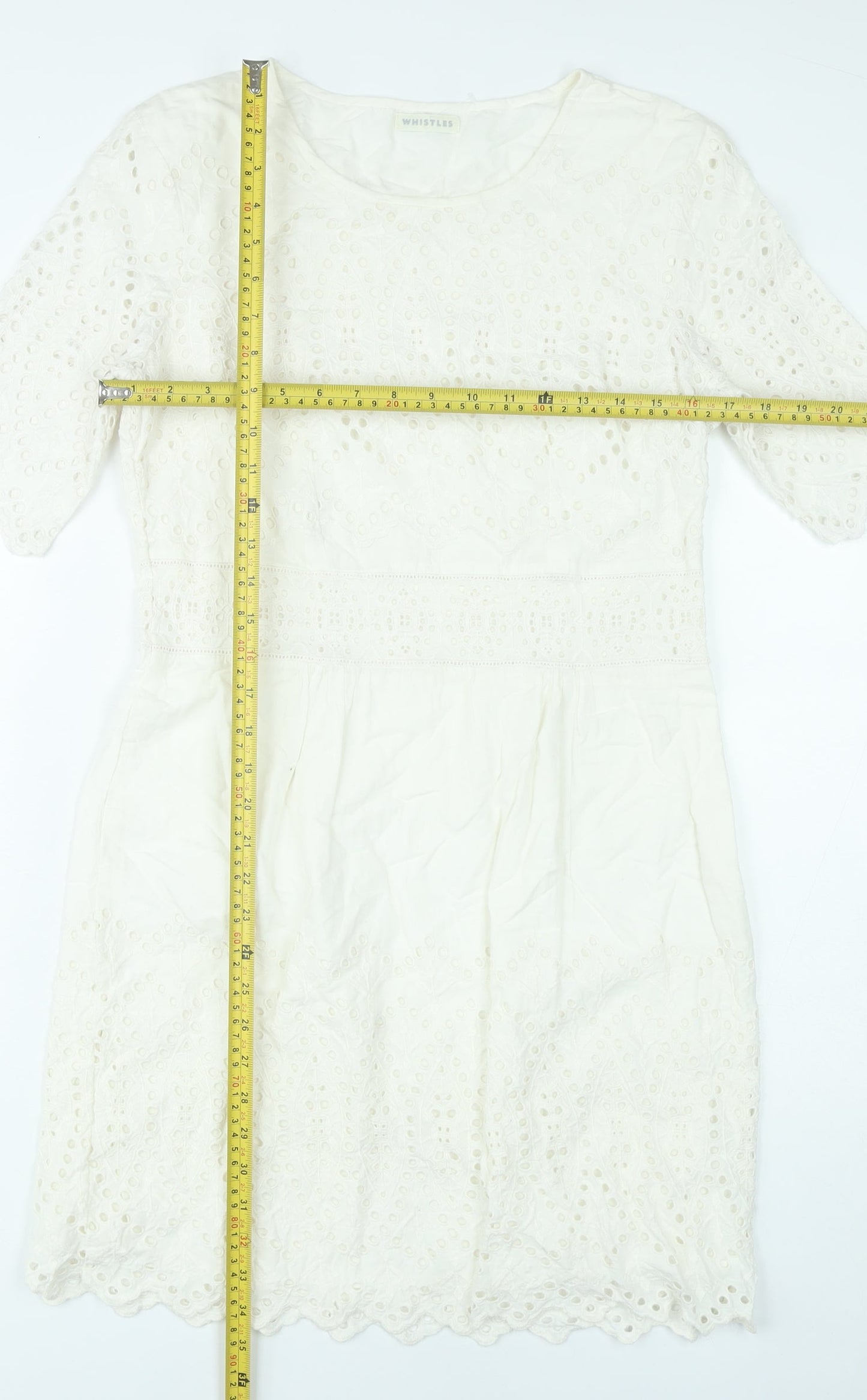 Whistles Women’s Ivory Cotton Shift Dress Size 8 Knee Length