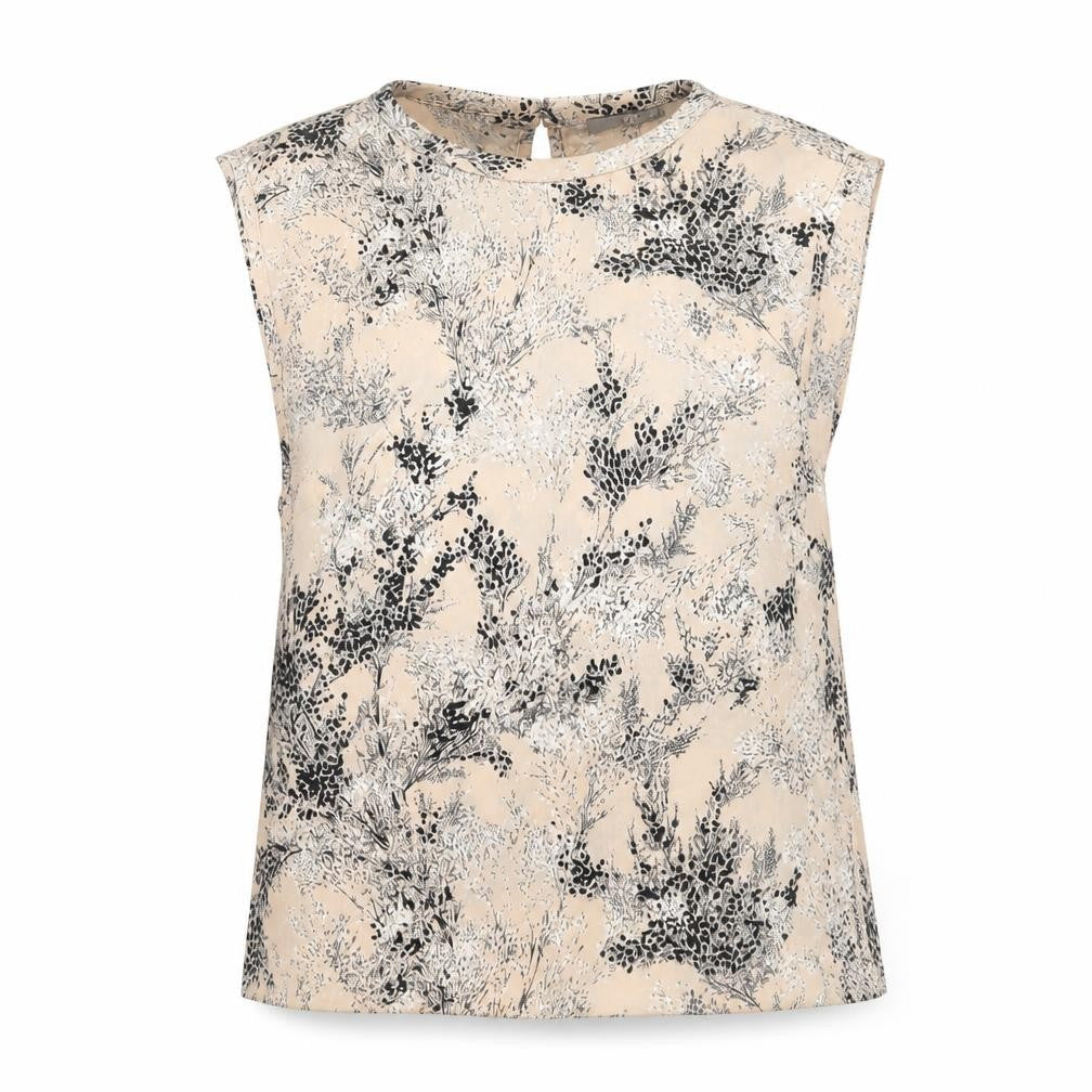 Oasis Womens Beige Floral Sleeveless Blouse Size 8 Polyester Top