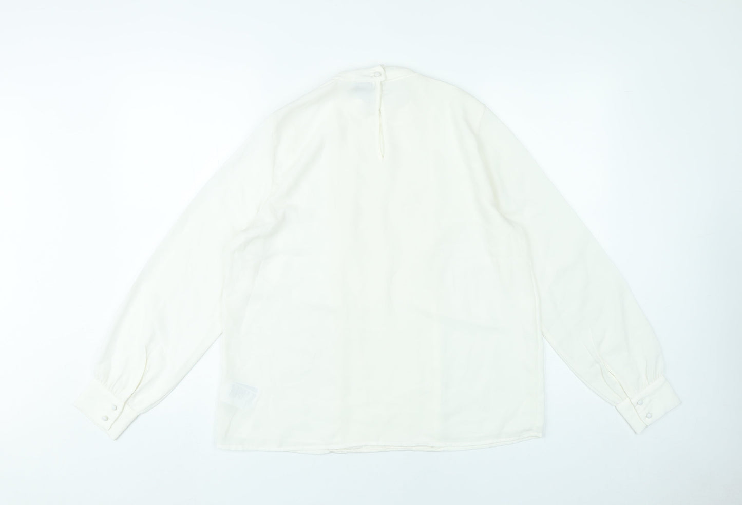 H&M Women Ivory Polyester Blouse Size M Long Sleeve Pleated Workwear