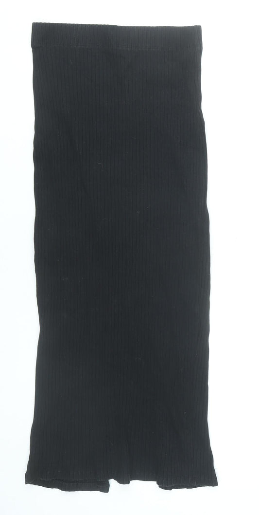 Zara Women Black Midi Pencil Skirt Size S High Rise Stretch