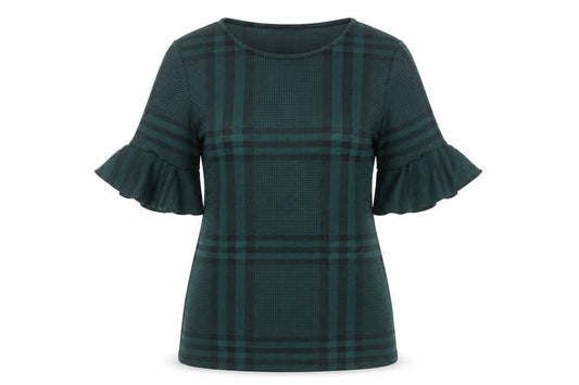 New Look Women’s Green Plaid Ruffle Sleeve Blouse UK 8