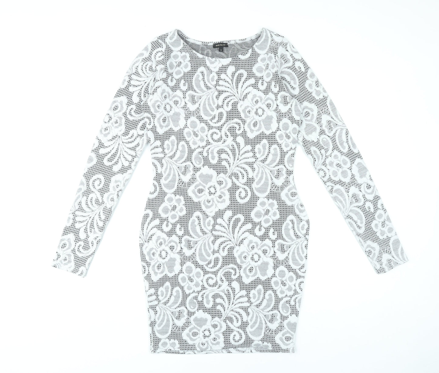 River Island Women’s White Floral Lace Bodycon Dress Size 10