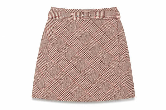 H&M Women’s Red Check A-Line Tweed Skirt UK 8 Knee Length