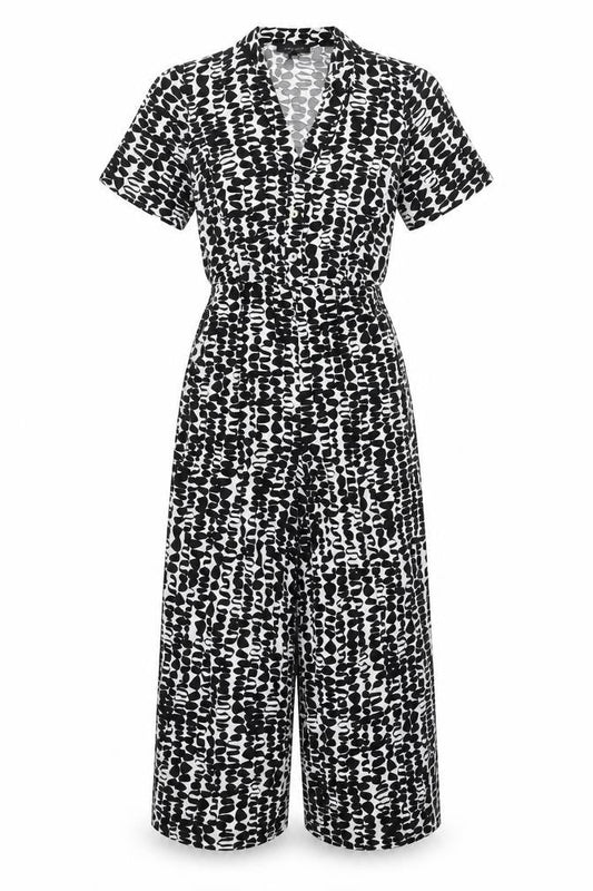 New Look Womens Black White Jumpsuit UK 8 V-Neck Short Sleeve