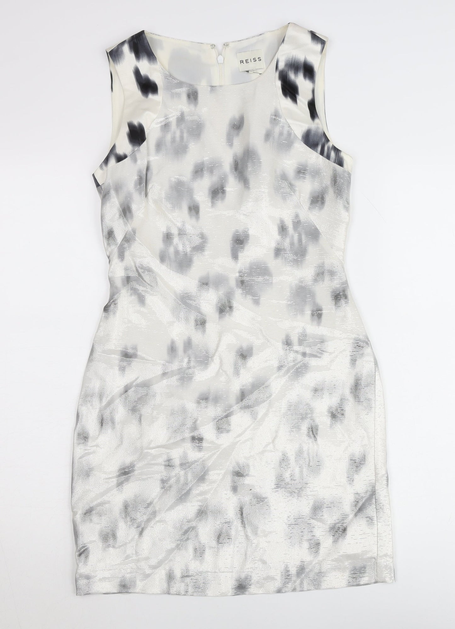 Reiss Women’s Grey Animal Print Sheath Dress Size 8 Sleeveless Knee Length