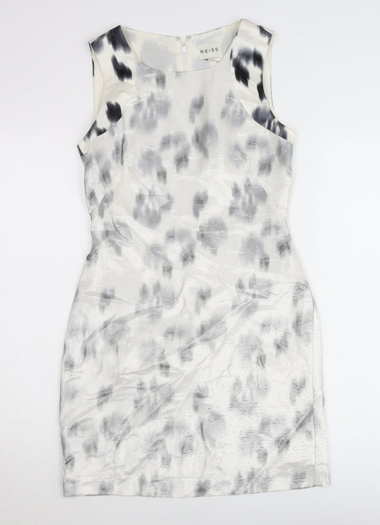 Reiss Women’s Grey Animal Print Sheath Dress Size 8 Sleeveless Knee Length