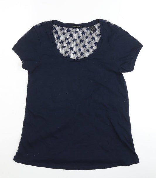 Maison Scotch Womens Blue Lace Back T-Shirt Size L Casual