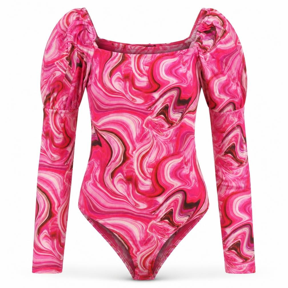 Quiz Women’s Multicoloured Bodysuit Size 10 Puff Sleeve Party Top