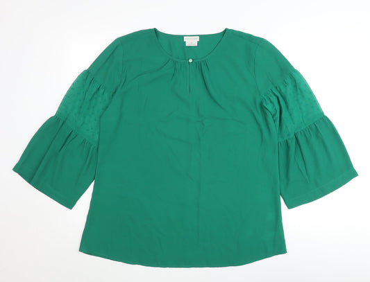 Van Heusen Womens Green Blouse Medium 3/4 Sleeve Bell Tunic Top