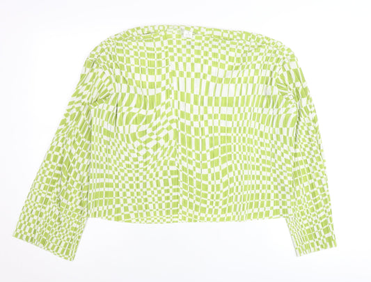 Monki Women’s Green Check Blouse Size M Long Sleeve Tunic Top