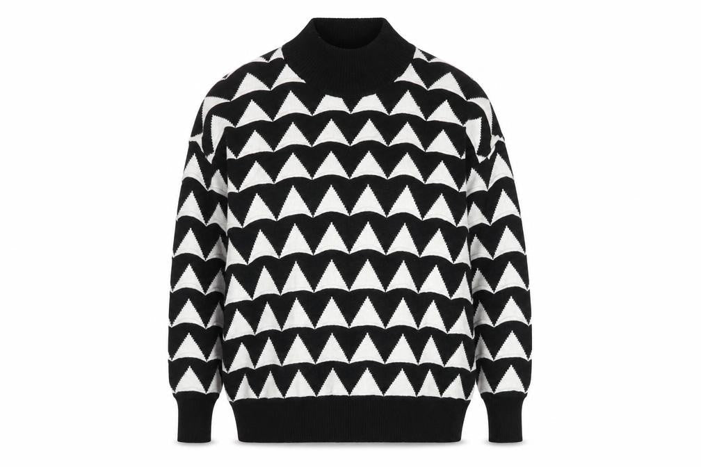 Apricot Women’s Black White Roll Neck Geometric Jumper UK 14