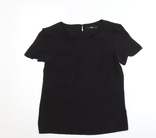 Oasis Womens Black Blouse Size 8 Short Sleeve Scoop Neck